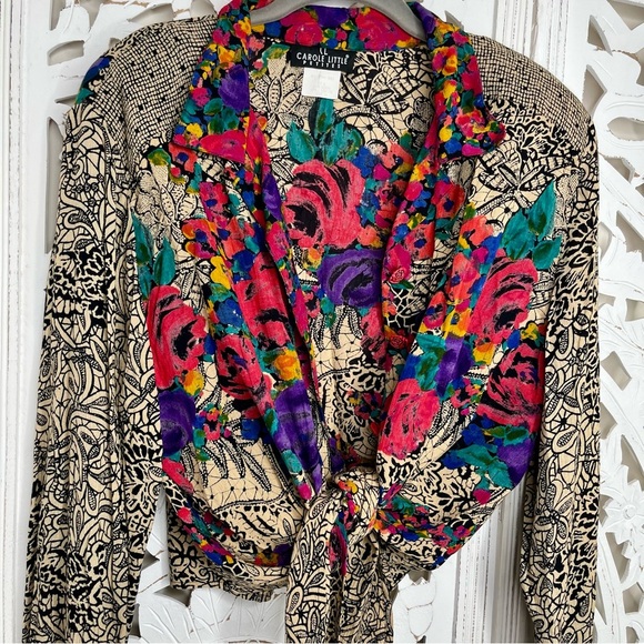 Vintage Tops - Vintage Carole Little Floral Tie Front Blouse